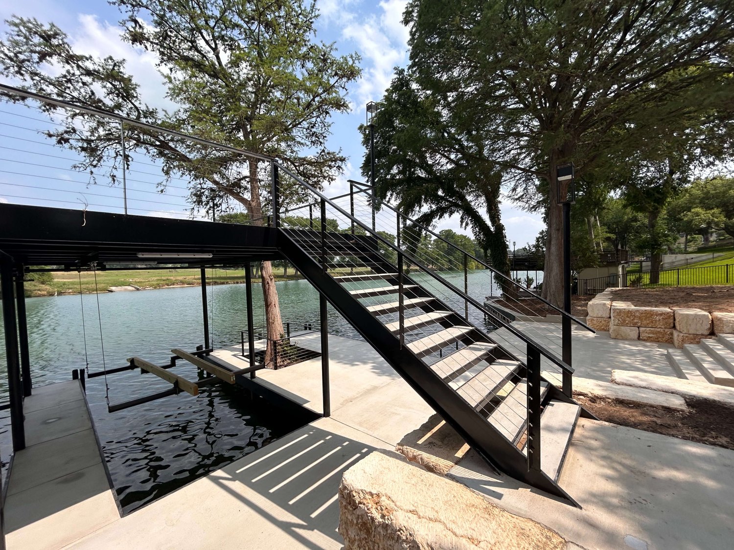 Full waterfront rebuild with double boathouse, bulkhead, and retaining wall on Lake Dunlap