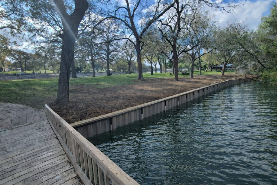 Limestone retaining wall and bulkhead on Lake McQueeney